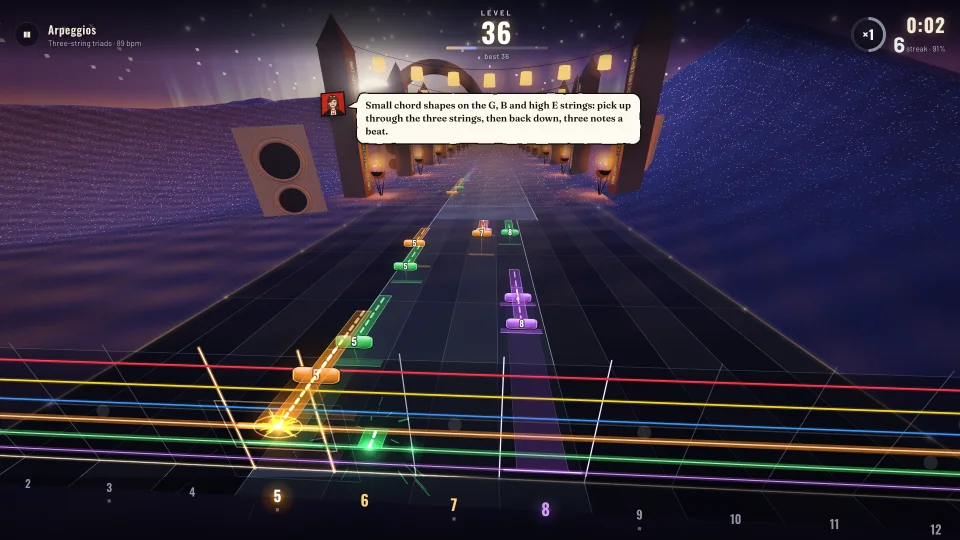 The Arpeggios drill in Melodic at level 36: three-string triads