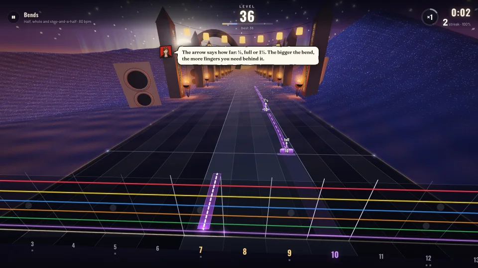 The Bends drill in Melodic at level 36: half, whole and step-and-a-half