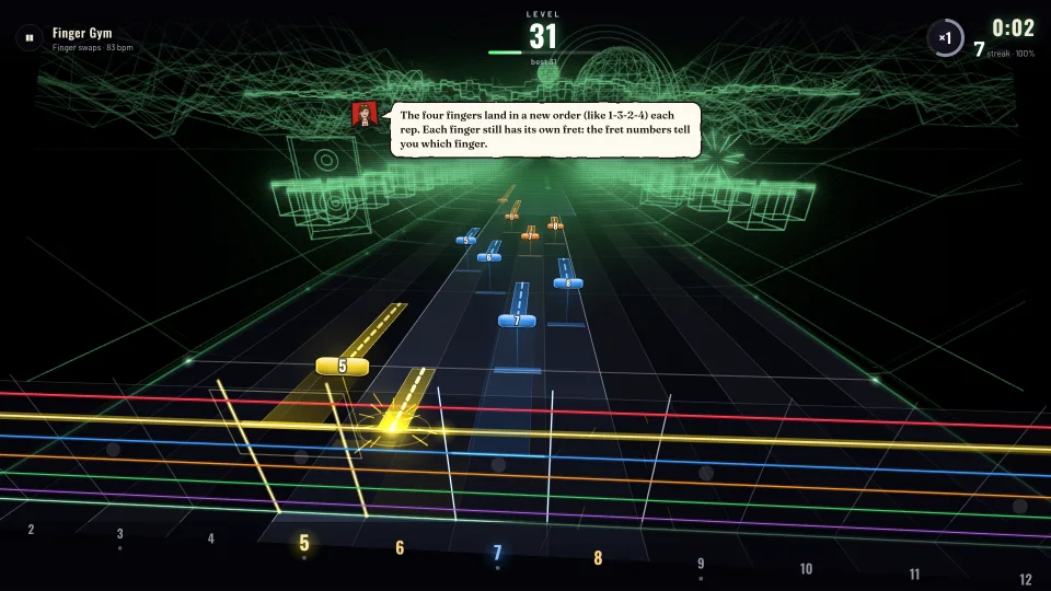 The Finger Gym drill in Melodic at level 31: finger swaps