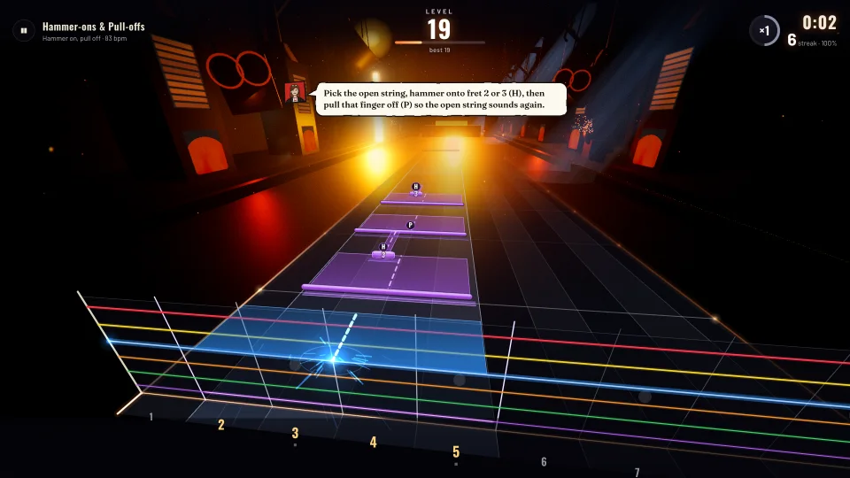 The Hammer-ons & Pull-offs drill in Melodic at level 19: hammer on, pull off