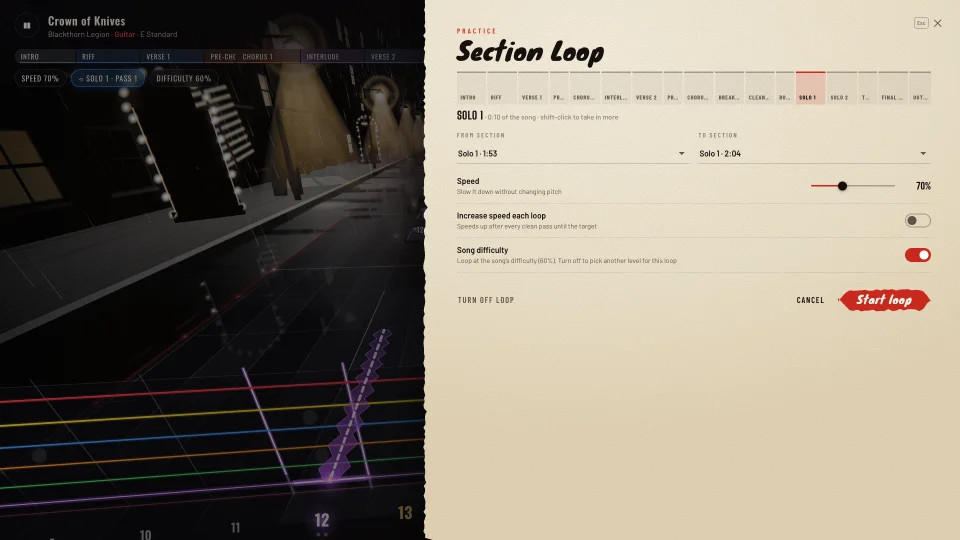 Melodic’s Section Loop: looping a solo at 75% speed