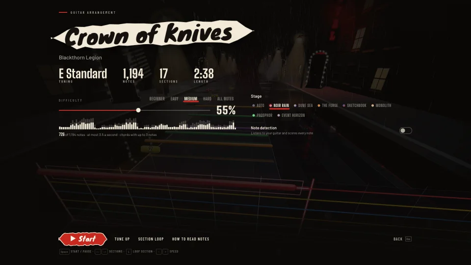 A song’s start card in Melodic, with the difficulty picker at Medium