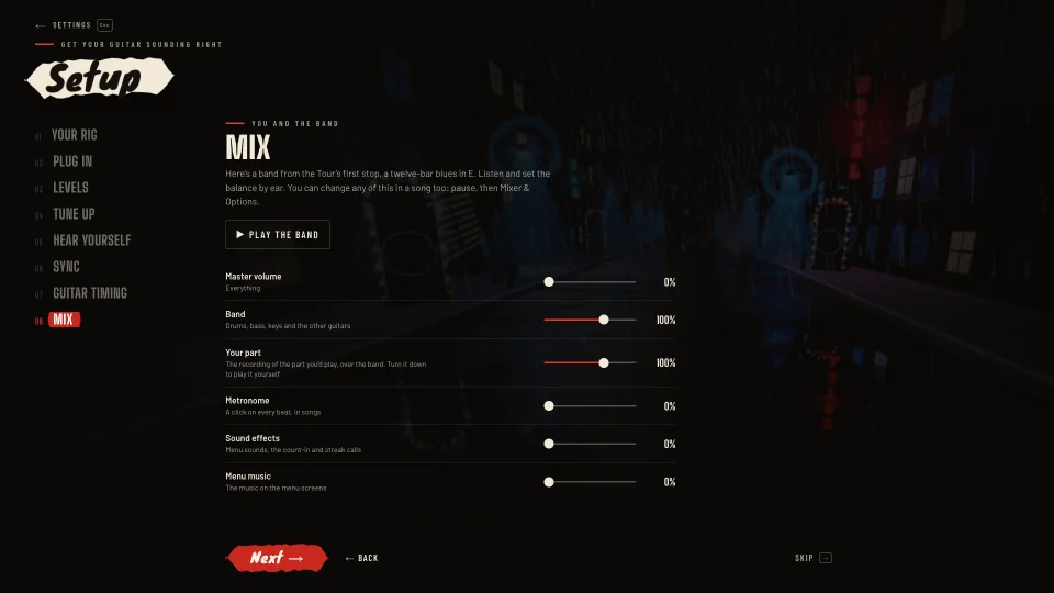 Setup step 8 in Melodic: mixing your guitar, the band and the metronome