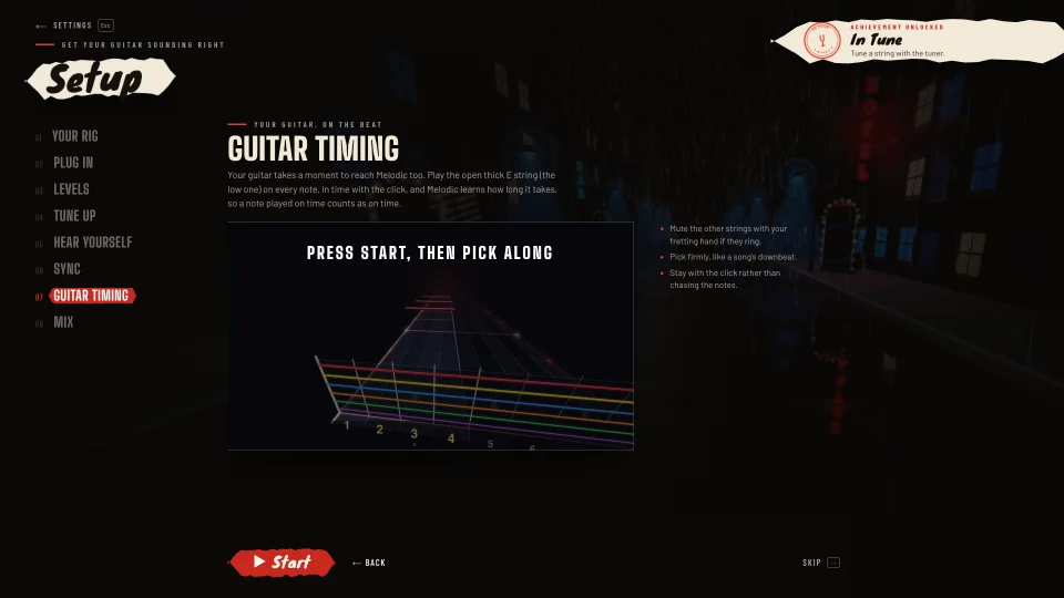 Setup step 7 in Melodic: measuring guitar timing on the highway