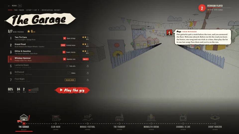 The Garage on Melodic’s Tour map, with Mags welcoming you aboard